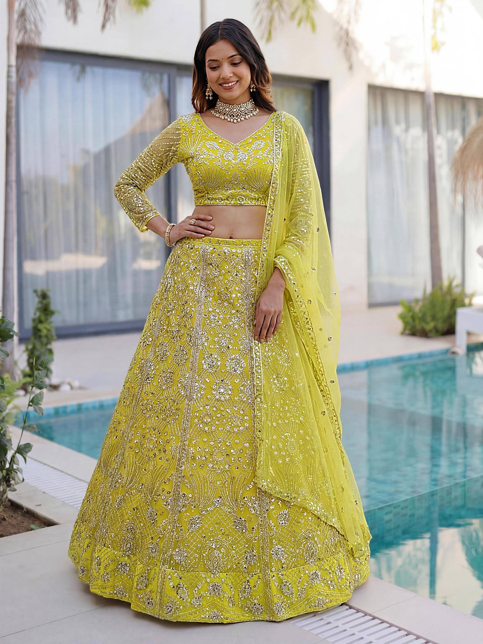ON5171 Butterfly Net Yellow Designer lehenga choli in Kolkata